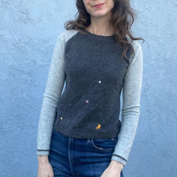 Embroidered Upcycled Sweater Repaired CashmerOne of a kind Womens Xs art to wear - Picture 1 of 10